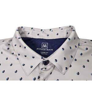 Mizzen + Main Polka Dot Polo Shirt Men's Large Trim Fit Gray Stretch Performance